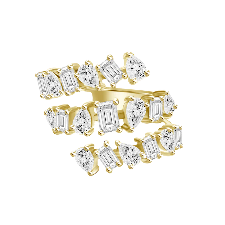 14K Solid Gold Diamond Multi shaped Coil Ring view 2