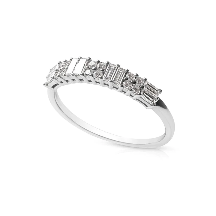 14K Solid Gold Brilliant And Baguette Diamond Ring view 4