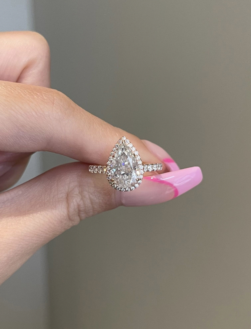 14K Solid Gold Ice Pear Moissanite Engagement Ring