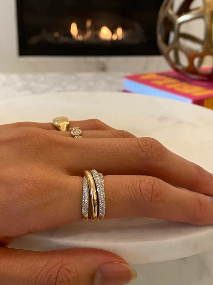 14K Solid Gold Quad Crisscross Gold And Diamond Ring view 4