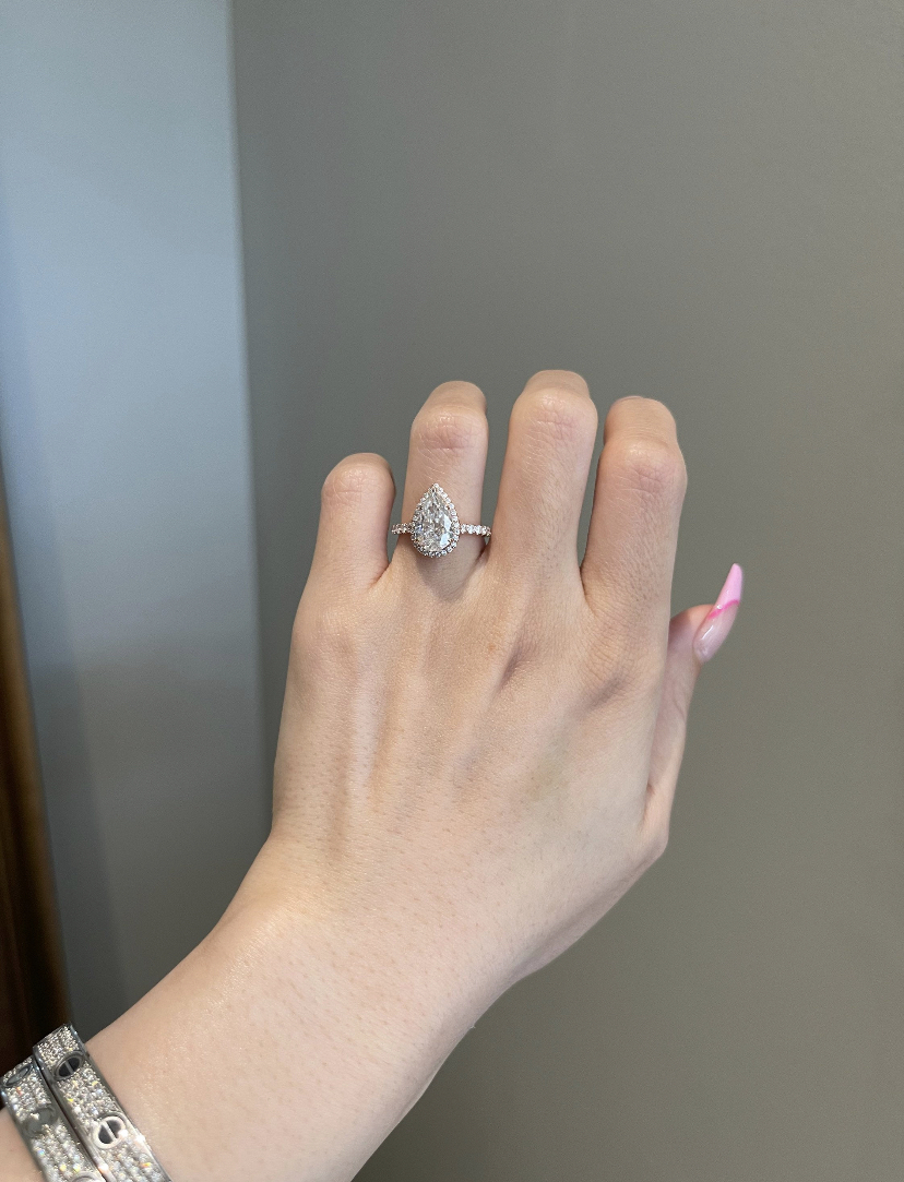 14K Solid Gold Ice Pear Moissanite Engagement Ring view 3