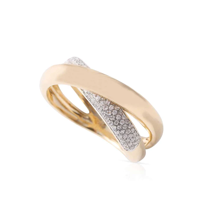 14K Solid Gold Double Crisscross Gold And Diamond Ring view 3