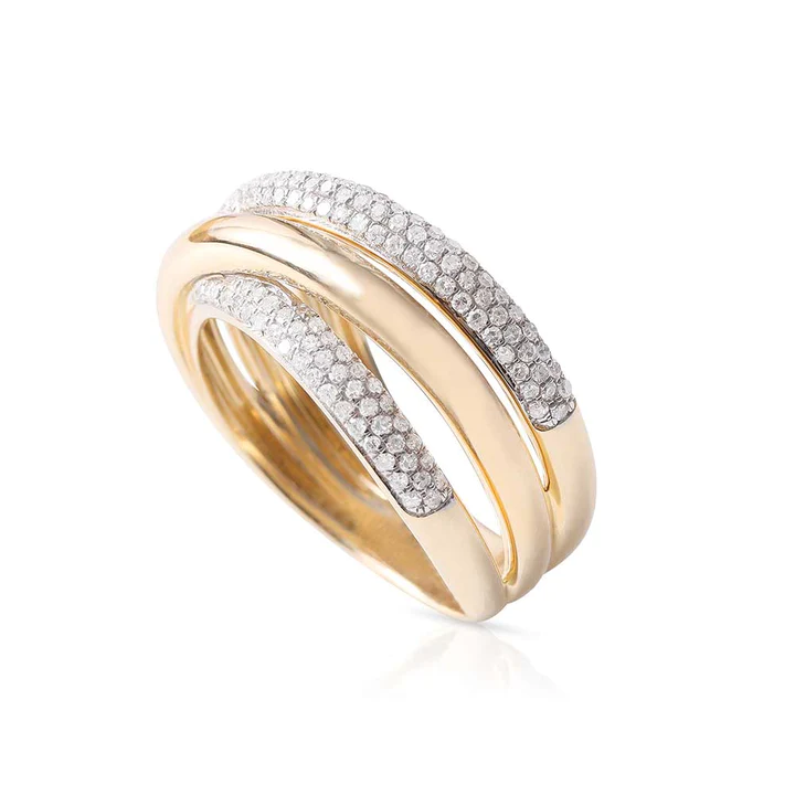 14K Solid Gold Quad Crisscross Gold And Diamond Ring view 5