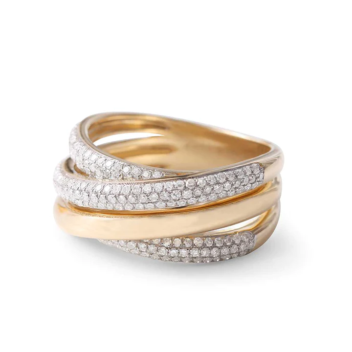 14K Solid Gold Quad Crisscross Gold And Diamond Ring view 6