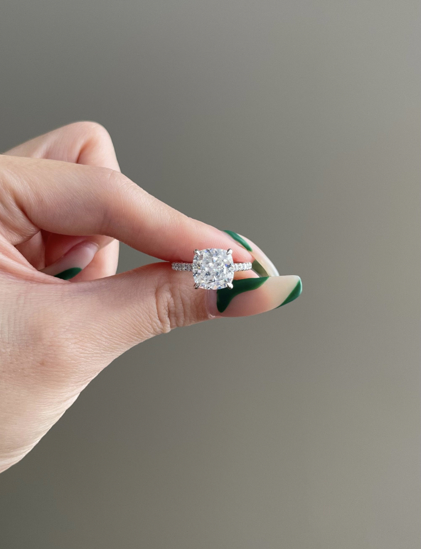 14K Solid Gold 4 Carat Cushion ( Square ) Cut Moissanite Engagement Ring
