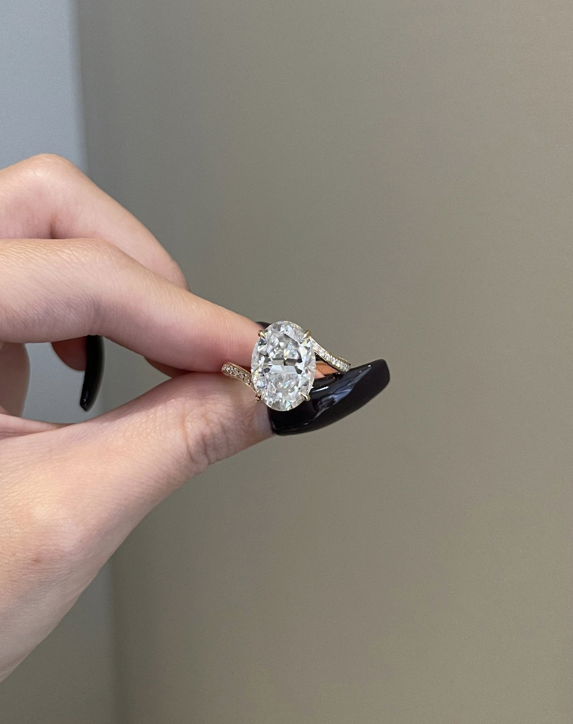 14K Solid Gold 8 Carat Oval Cut Moissanite Engagement Ring