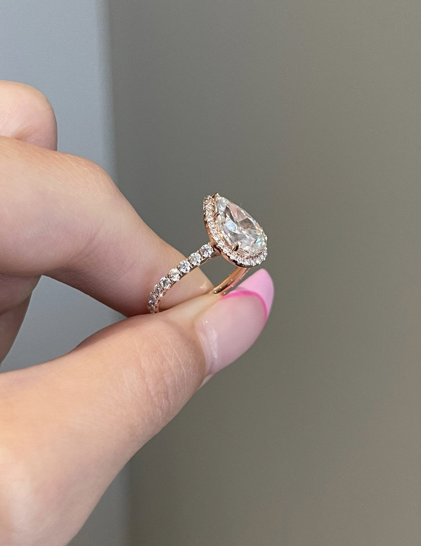 14K Solid Gold Ice Pear Moissanite Engagement Ring view 5