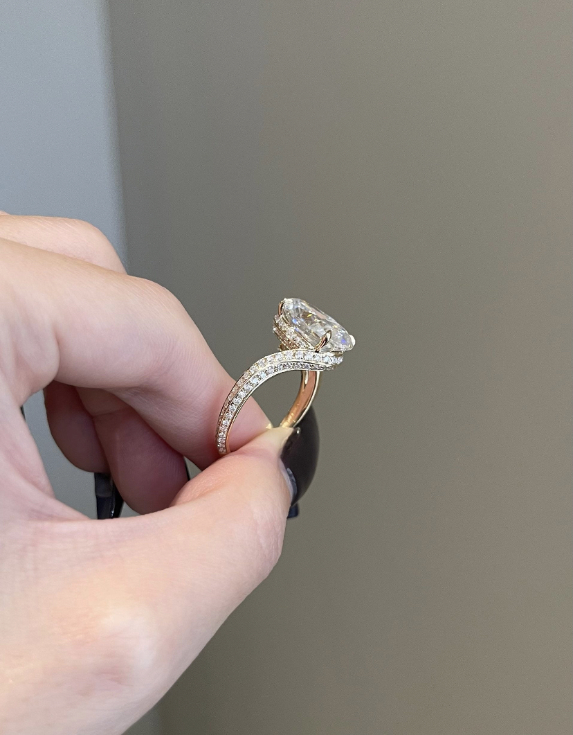 14K Solid Gold 8 Carat Oval Cut Moissanite Engagement Ring view 3