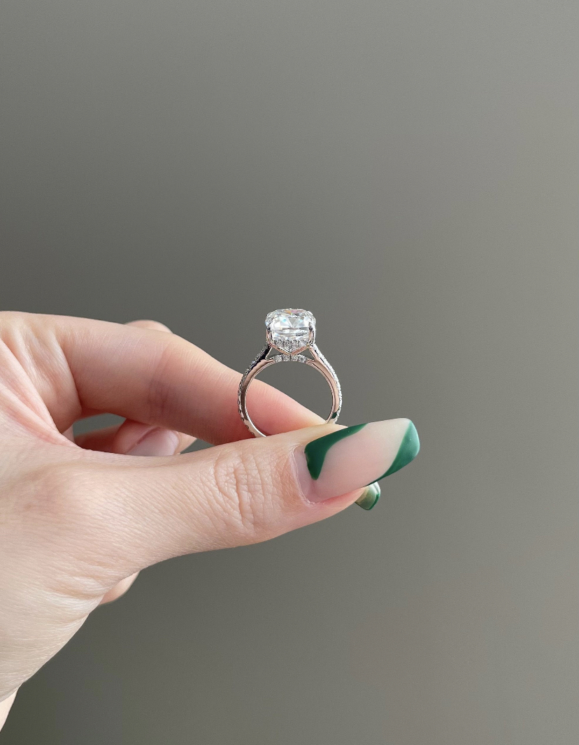 14K Solid Gold 4 Carat Cushion ( Square ) Cut Moissanite Engagement Ring view 3