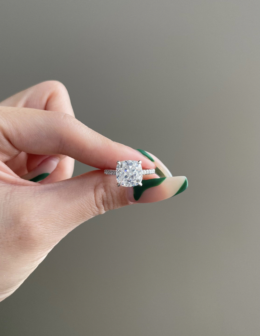 14K Solid Gold 4 Carat Cushion ( Square ) Cut Moissanite Engagement Ring view 4