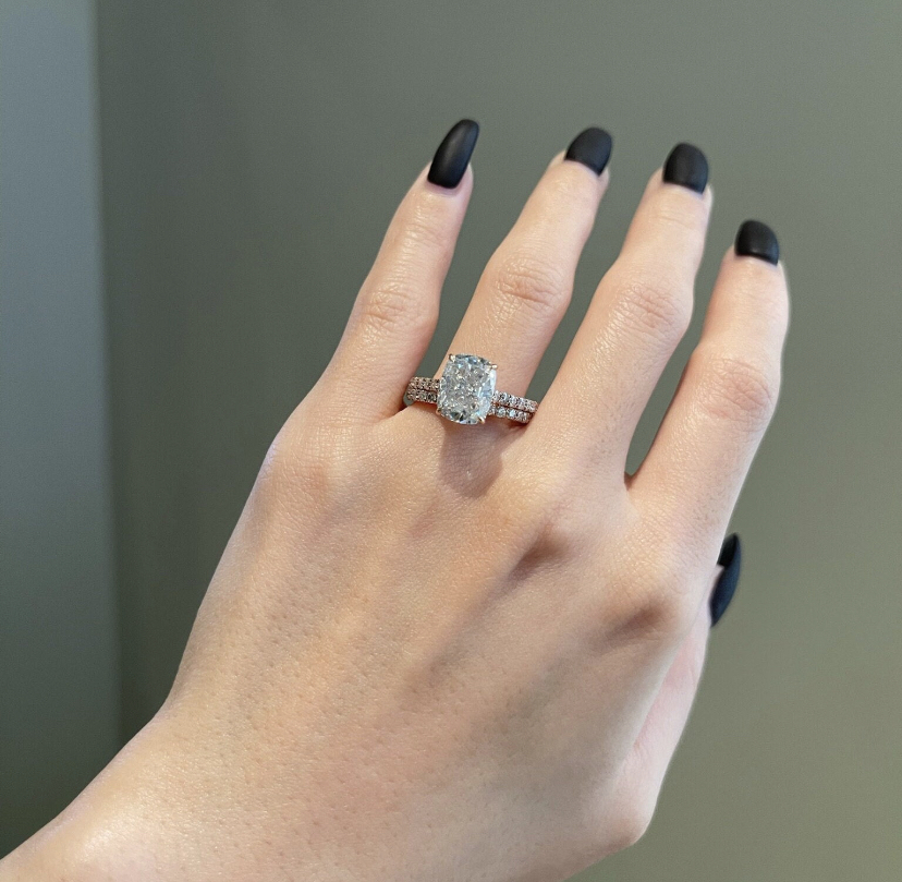 14K Solid Gold 4 Carat Cushion Cut Crushed Moissanite Engagement Ring view 2
