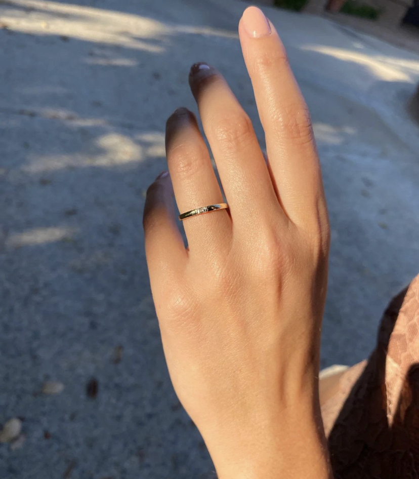 14K Solid Gold Single Diamond Band view 2