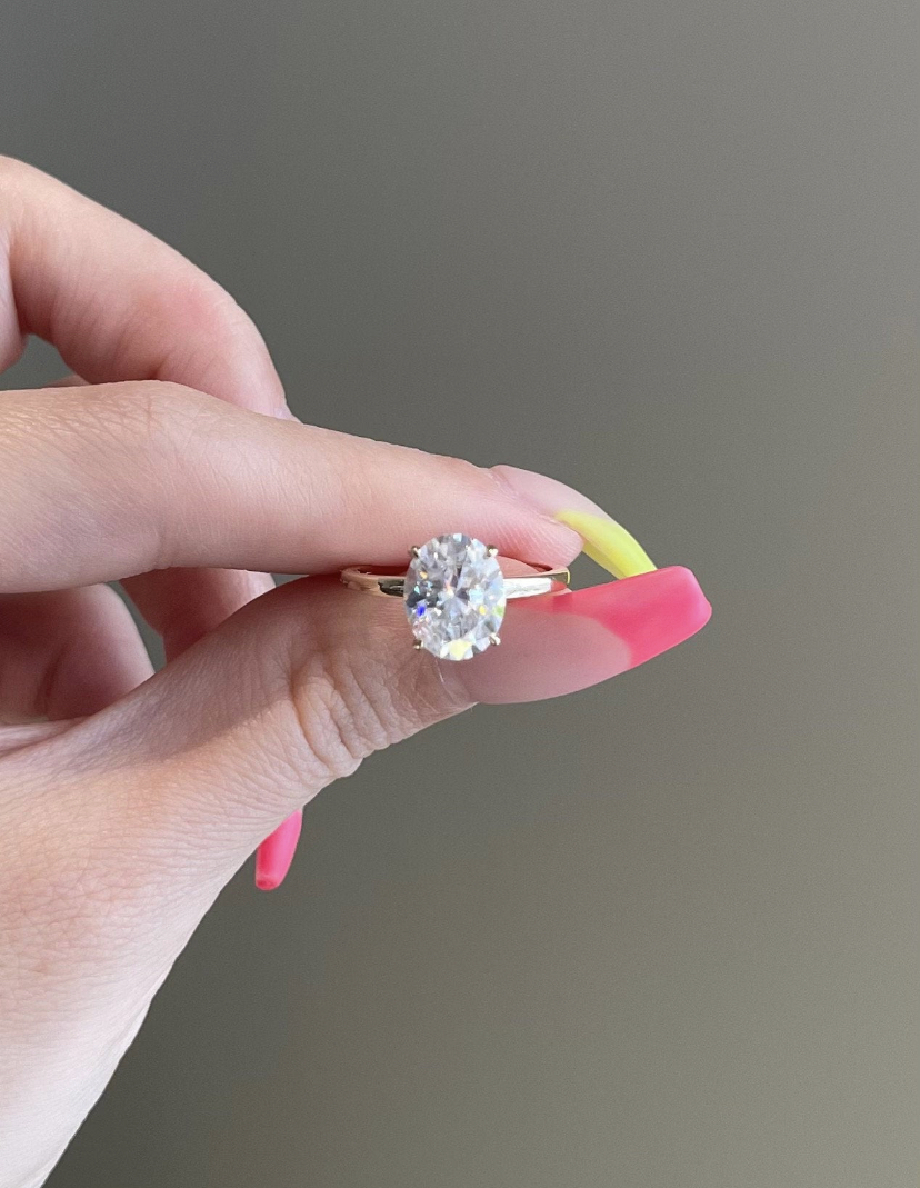 14K Solid Gold 3 Carat Oval Moissanite Engagement Ring view 4