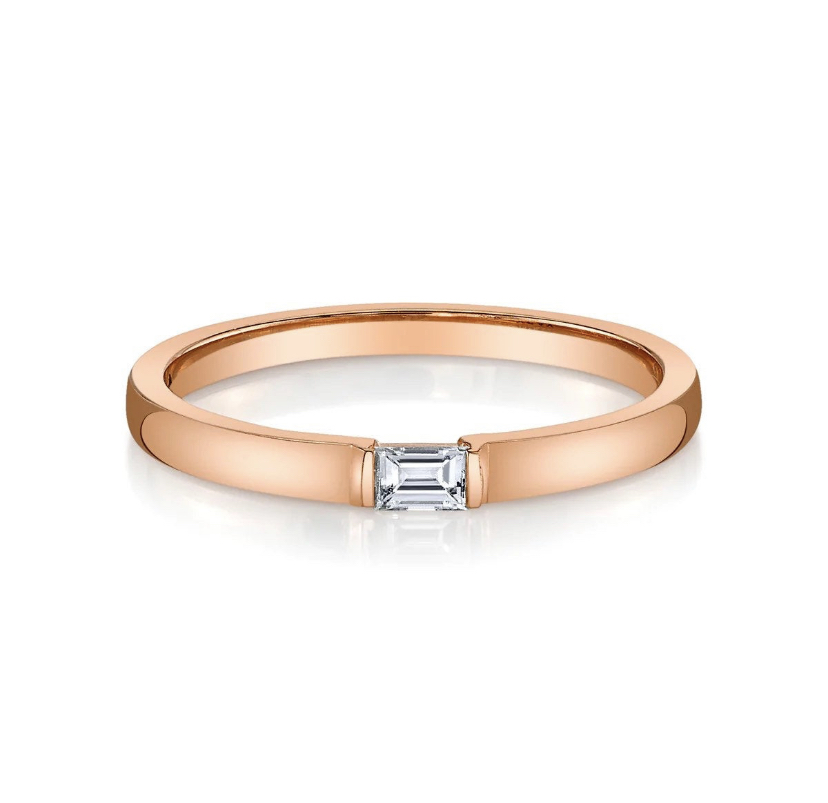 14K Solid Gold Single Diamond Band view 3