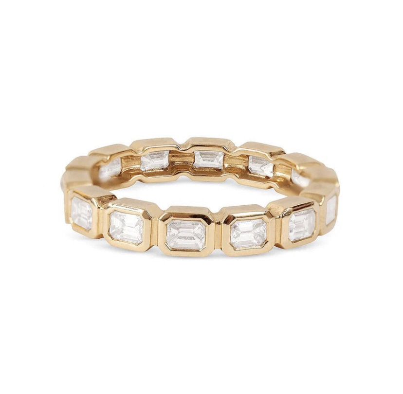 14K Solid Gold Emerald Cut Moissanite Eternity Band