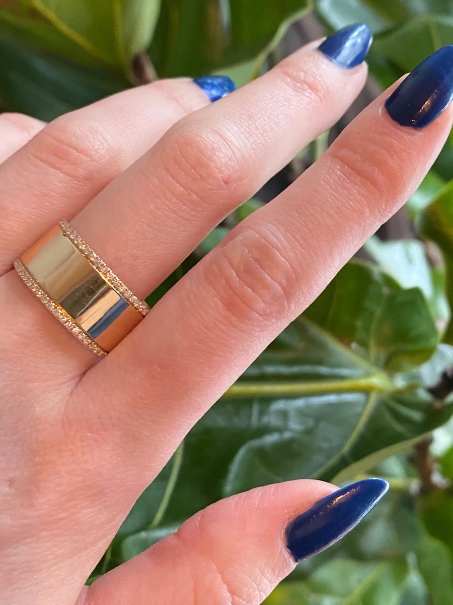 14K Solid Gold Diamond Cigar Band view 2