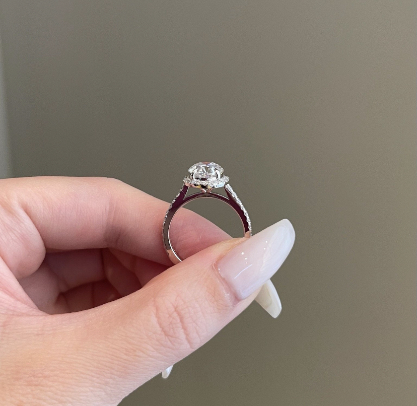 14K Solid Gold Cluster Oval Moissanite Engagement Ring view 3