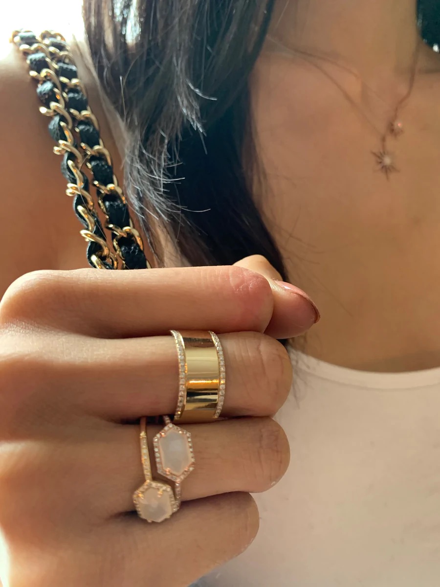 14K Solid Gold Diamond Cigar Band view 3