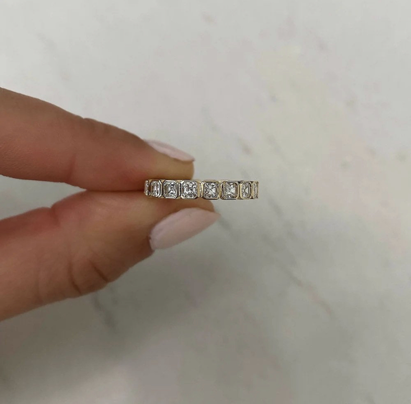 14K Solid Gold Asscher Cut Moissanite Eternity Band view 2