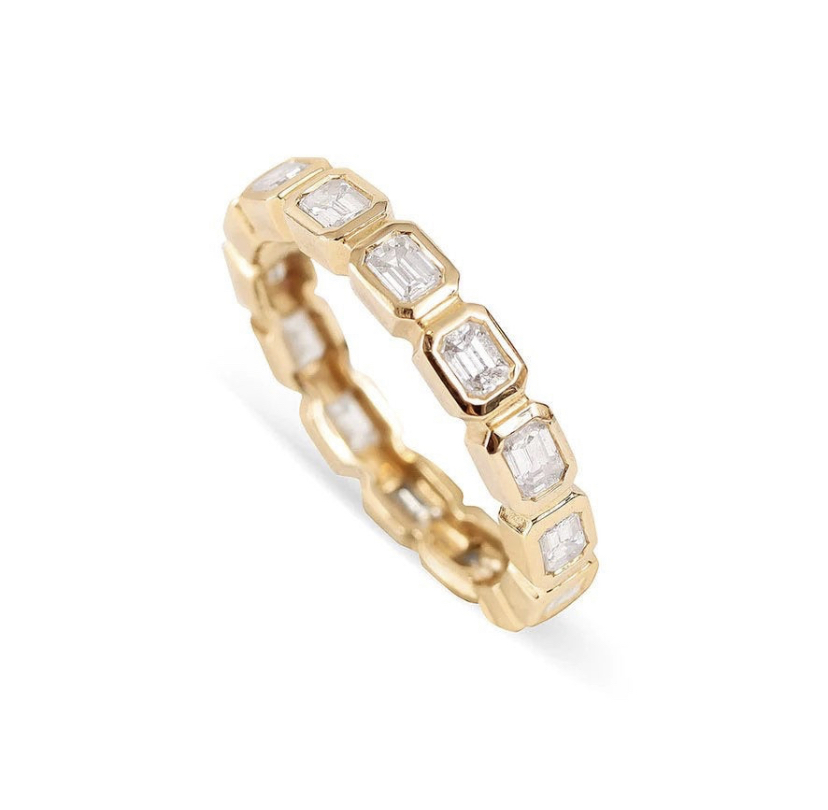 14K Solid Gold Emerald Cut Moissanite Eternity Band view 3