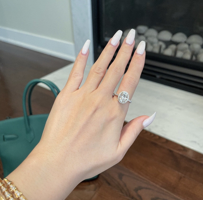 14K Solid Gold Cluster Oval Moissanite Engagement Ring view 4