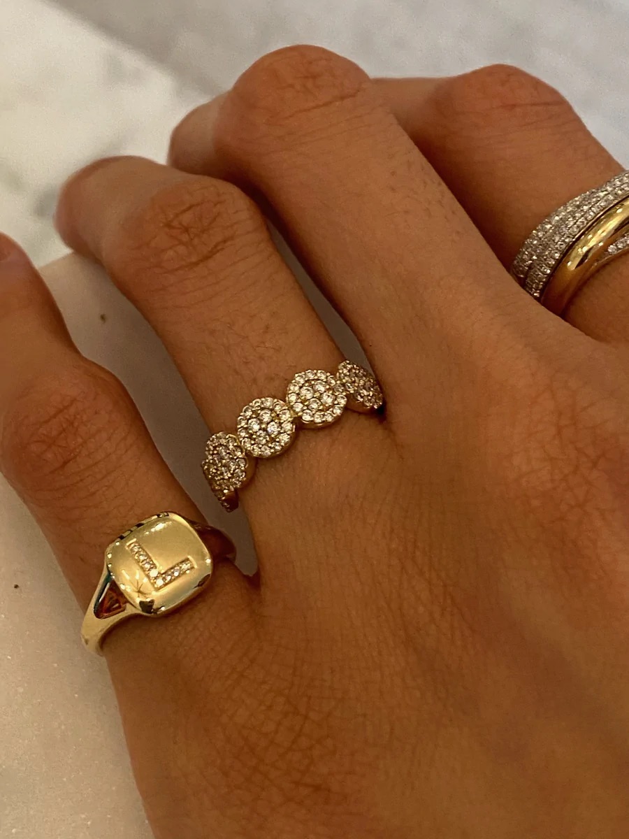 14K Sold Gold Diamond Letter Signet Ring view 2