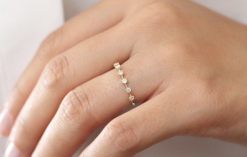 14K Solid Gold Stacking Distance Diamond Band