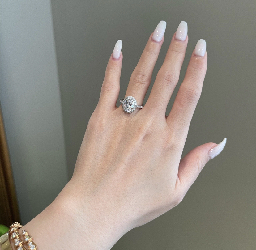 14K Solid Gold Cluster Oval Moissanite Engagement Ring view 5