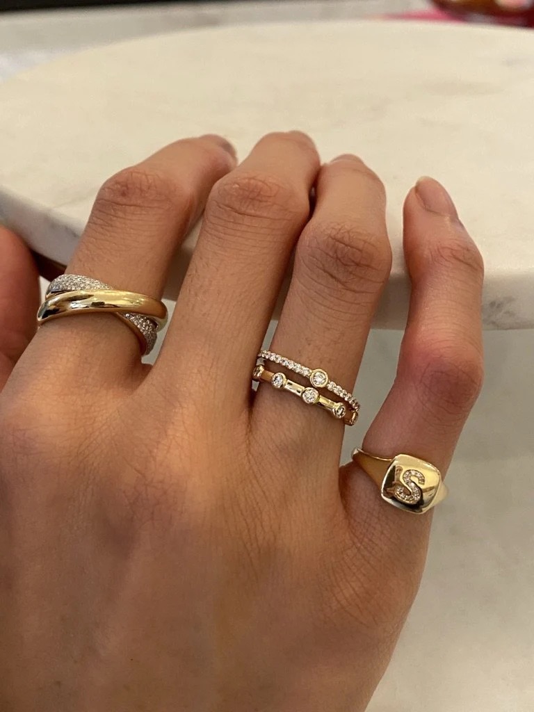 14K Sold Gold Diamond Letter Signet Ring view 3