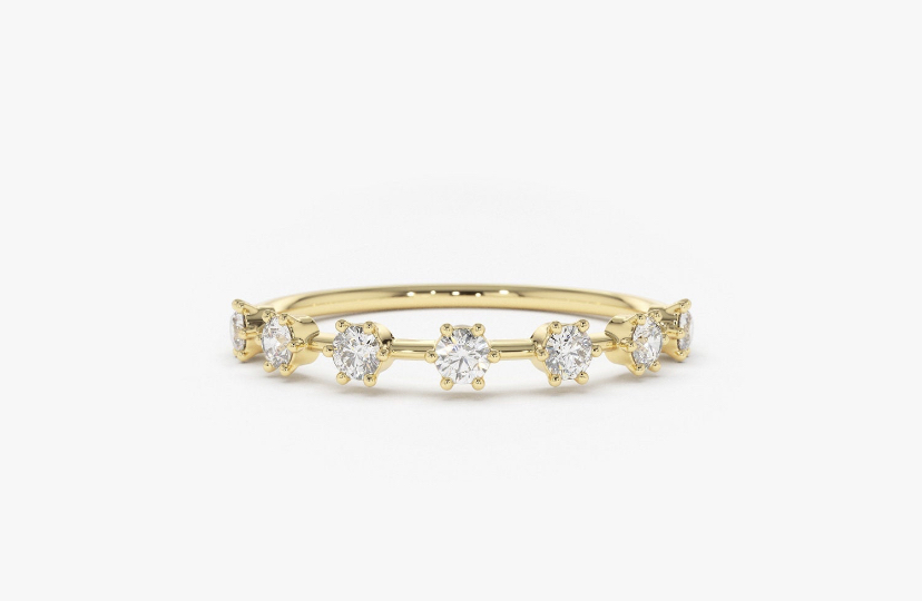 14K Solid Gold Stacking Distance Diamond Band view 2