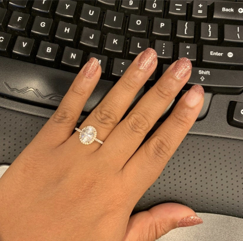 14K Solid Gold Cluster Oval Moissanite Engagement Ring view 6