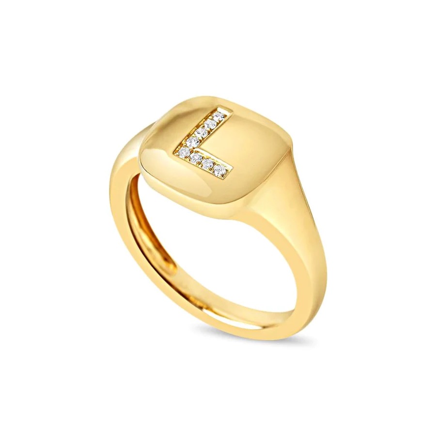 14K Sold Gold Diamond Letter Signet Ring view 4