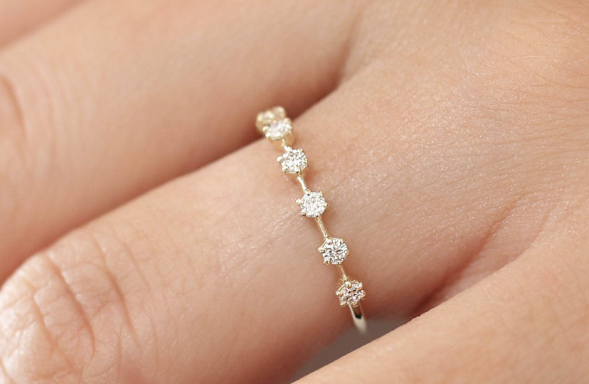 14K Solid Gold Stacking Distance Diamond Band view 3