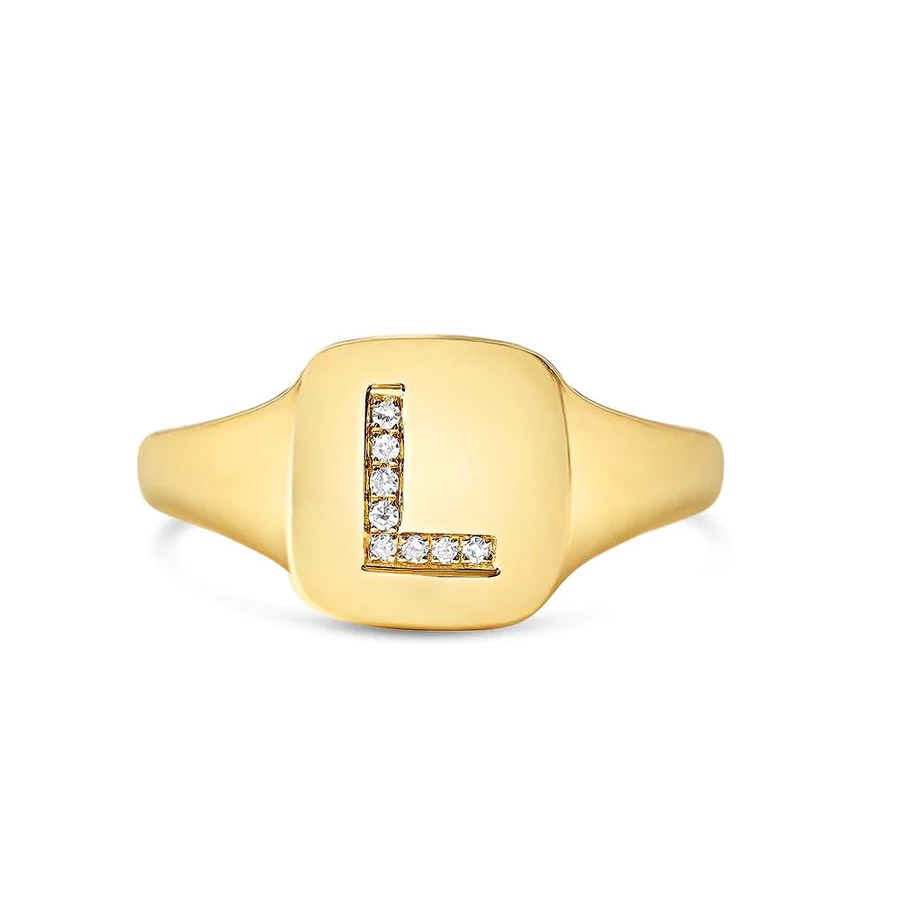 14K Sold Gold Diamond Letter Signet Ring view 5
