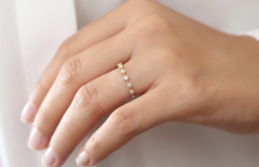14K Solid Gold Stacking Distance Diamond Band view 4