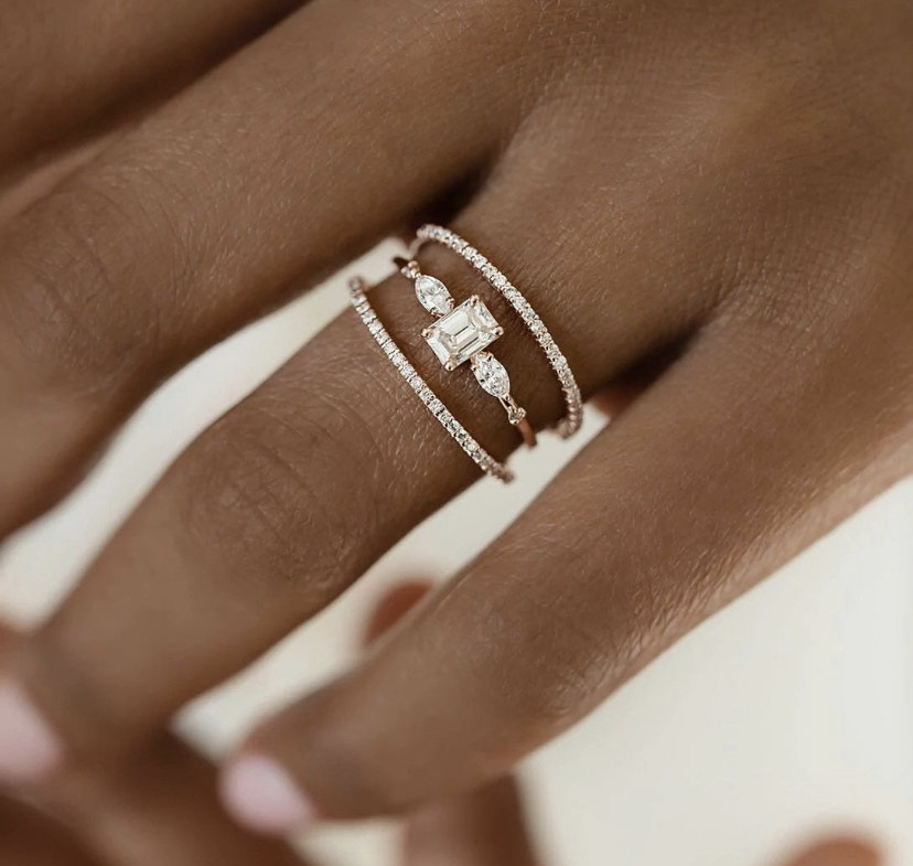 14K Solid Gold Stackable Moissanite Ring view 2