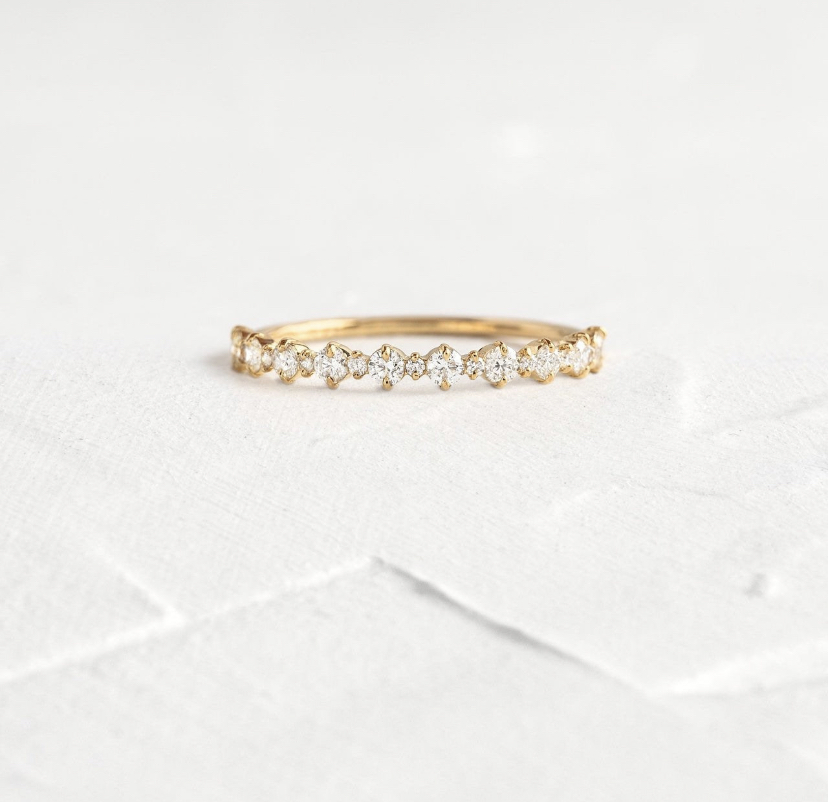 14K Solid Gold Stacking band studded with moissanite view 2