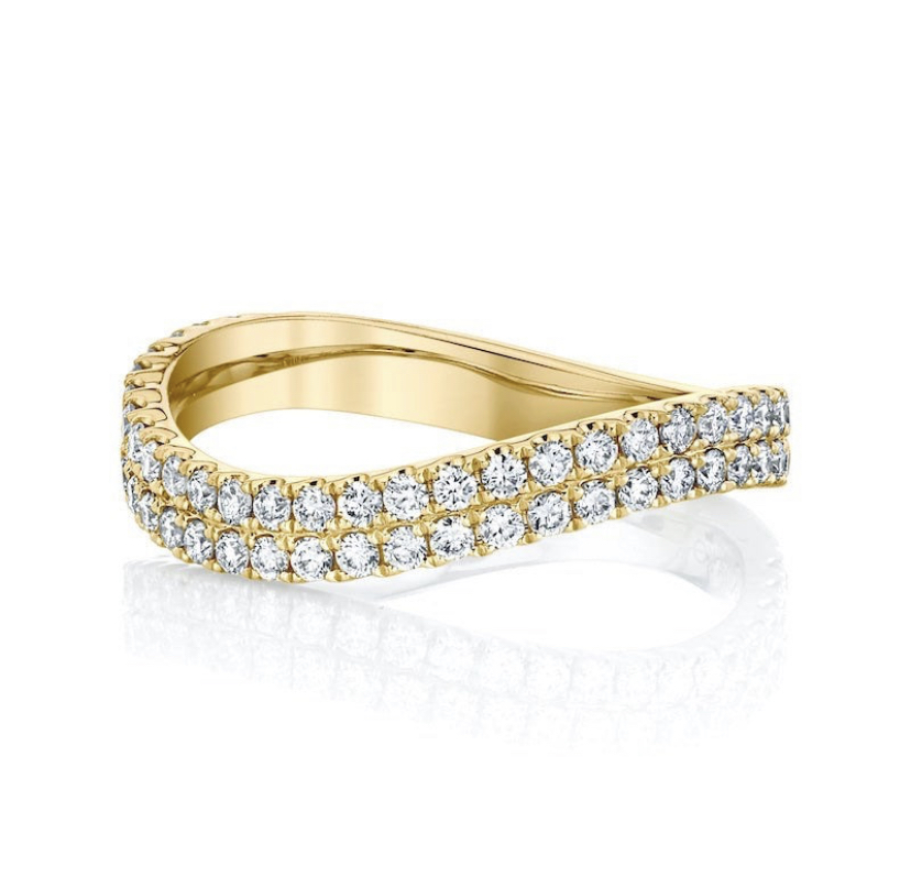 14K Solid Gold V Shape Wedding band studded with natural diamond view 4