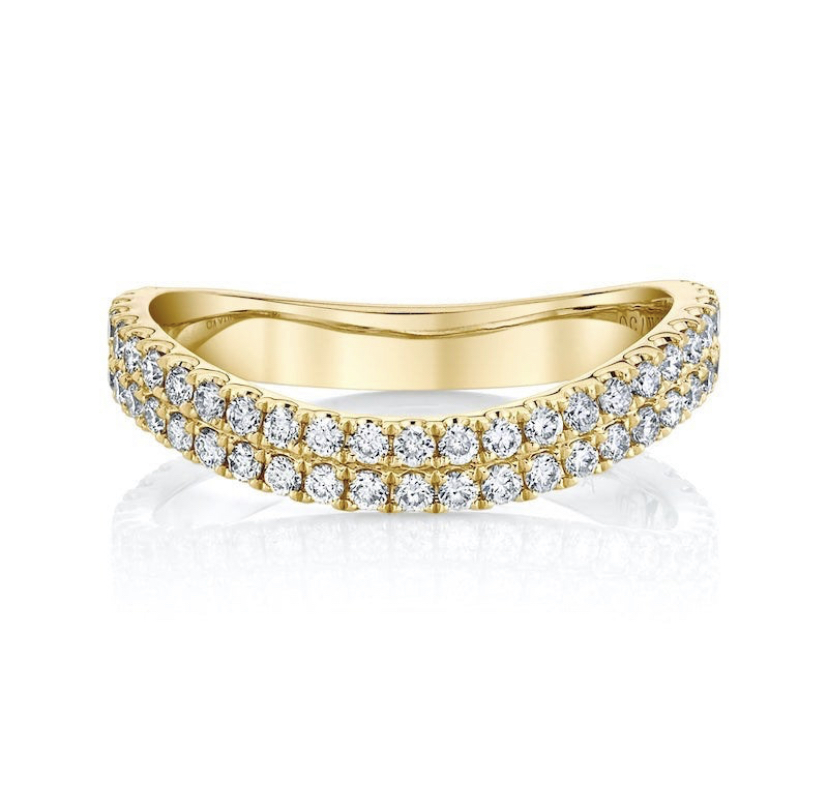14K Solid Gold V Shape Wedding band studded with natural diamond view 5