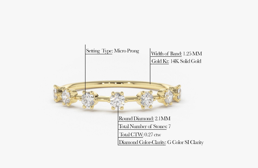 14K Solid Gold Stacking Distance Diamond Band view 5