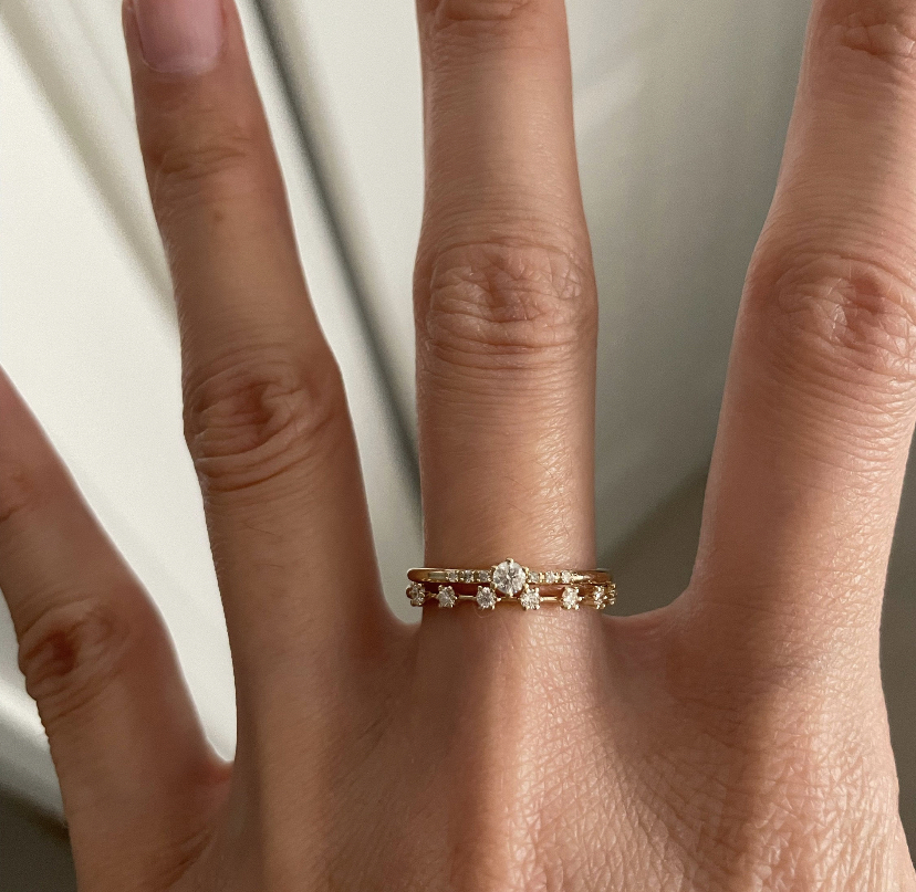 14K Solid Gold Stacking Distance Diamond Band view 6