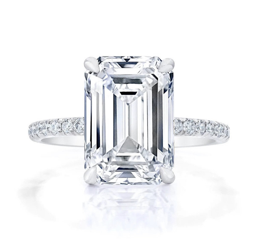 14K Solid Gold 3.00 CT Emerald Cut Moissanite Engagement Ring view 2