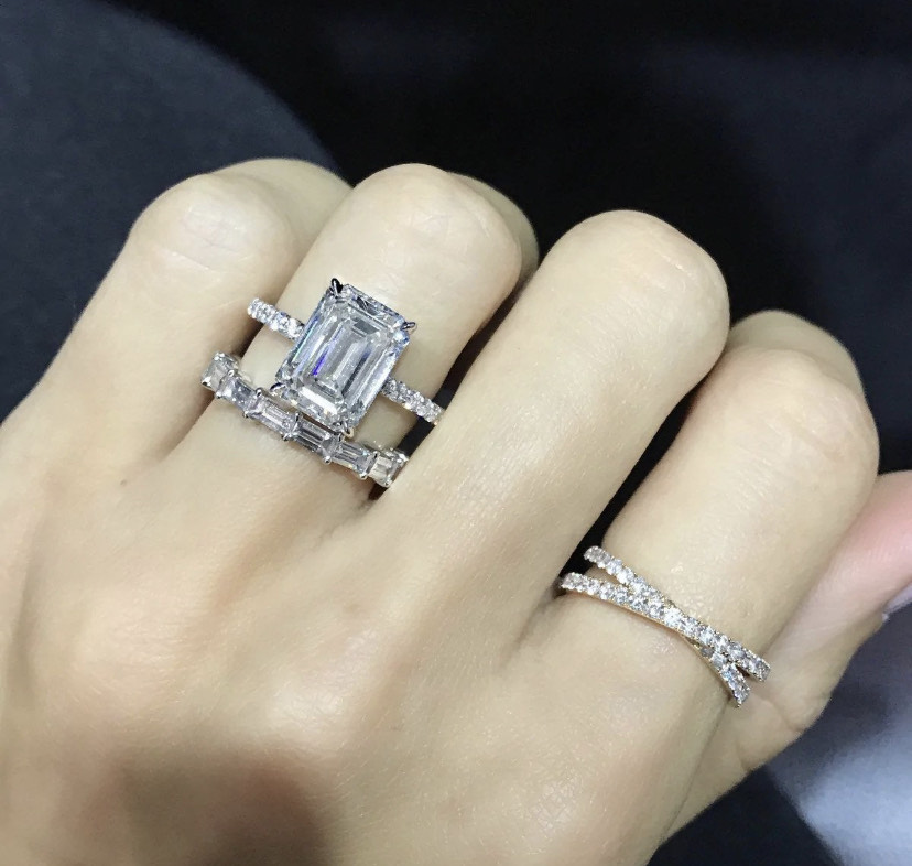 14K Solid Gold 3.00 CT Emerald Cut Moissanite Engagement Ring view 3