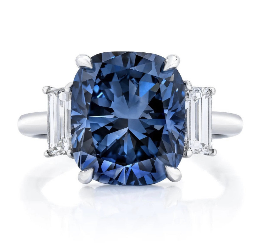 14K Solid Gold Blue Diamond Engagement Ring view 3
