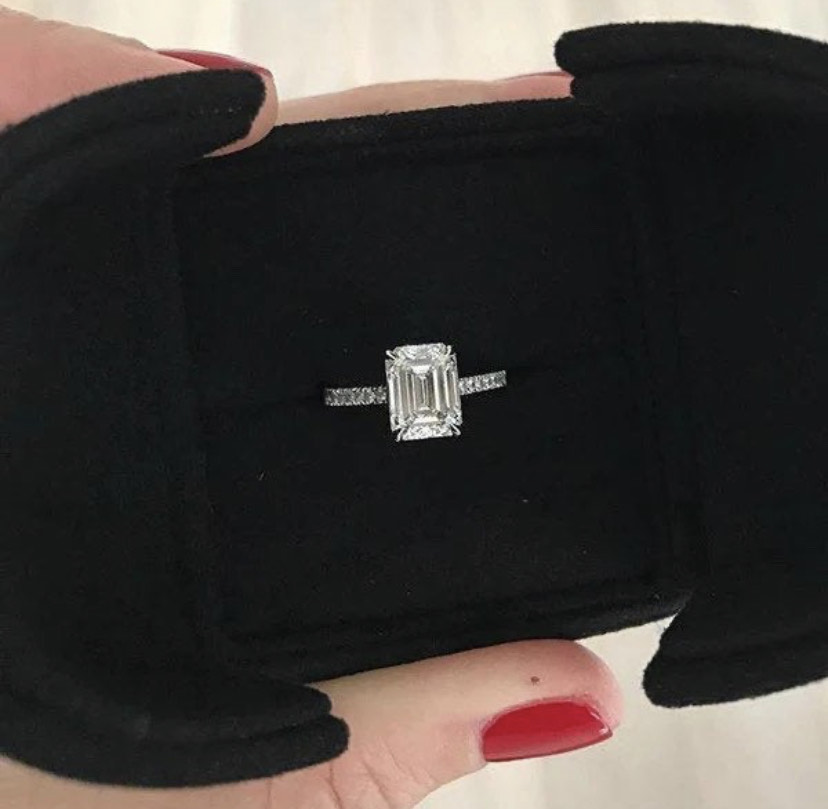 14K Solid Gold 3.00 CT Emerald Cut Moissanite Engagement Ring view 4