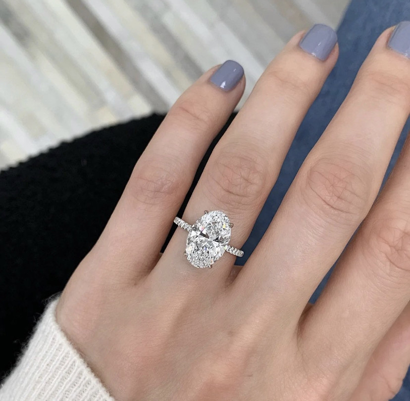 14K Solid Gold 4 Carat Oval Moissanite Engagement Ring