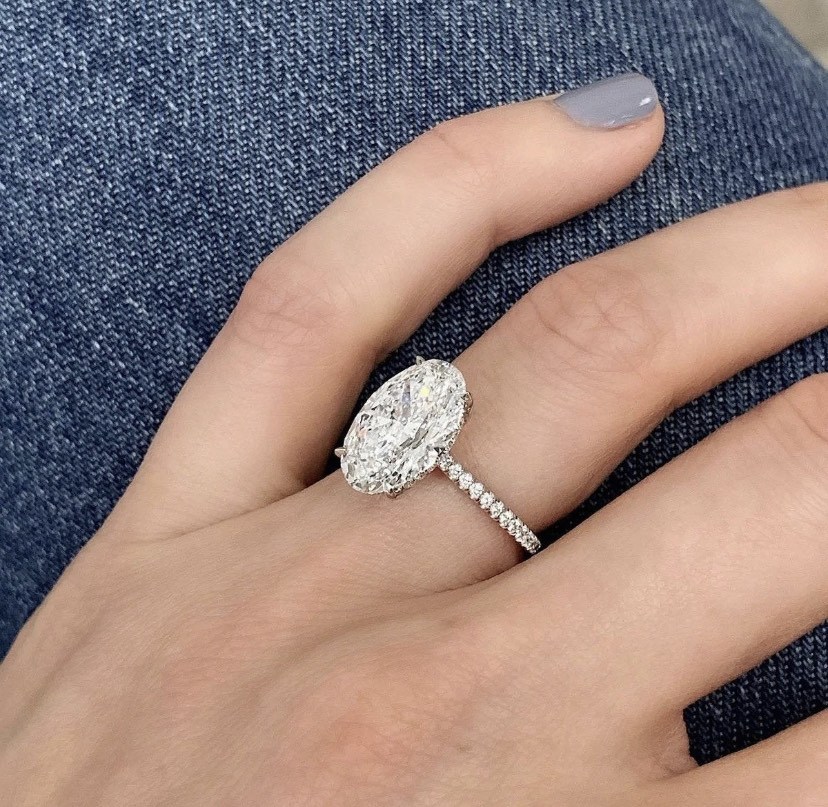 14K Solid Gold 4 Carat Oval Moissanite Engagement Ring view 2