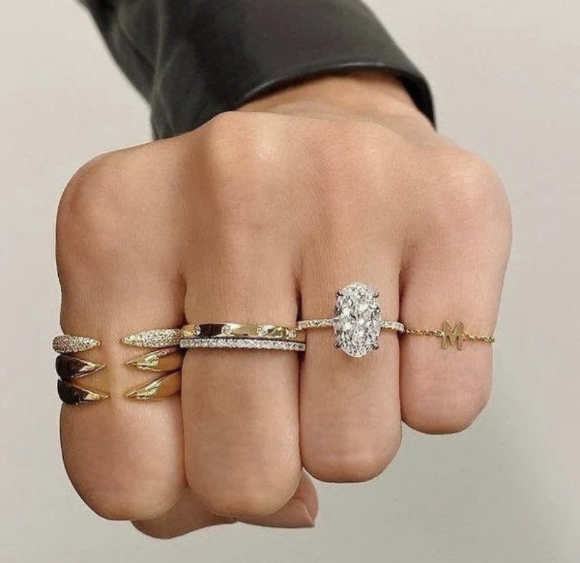 14K Solid Gold 4 Carat Oval Moissanite Engagement Ring view 3