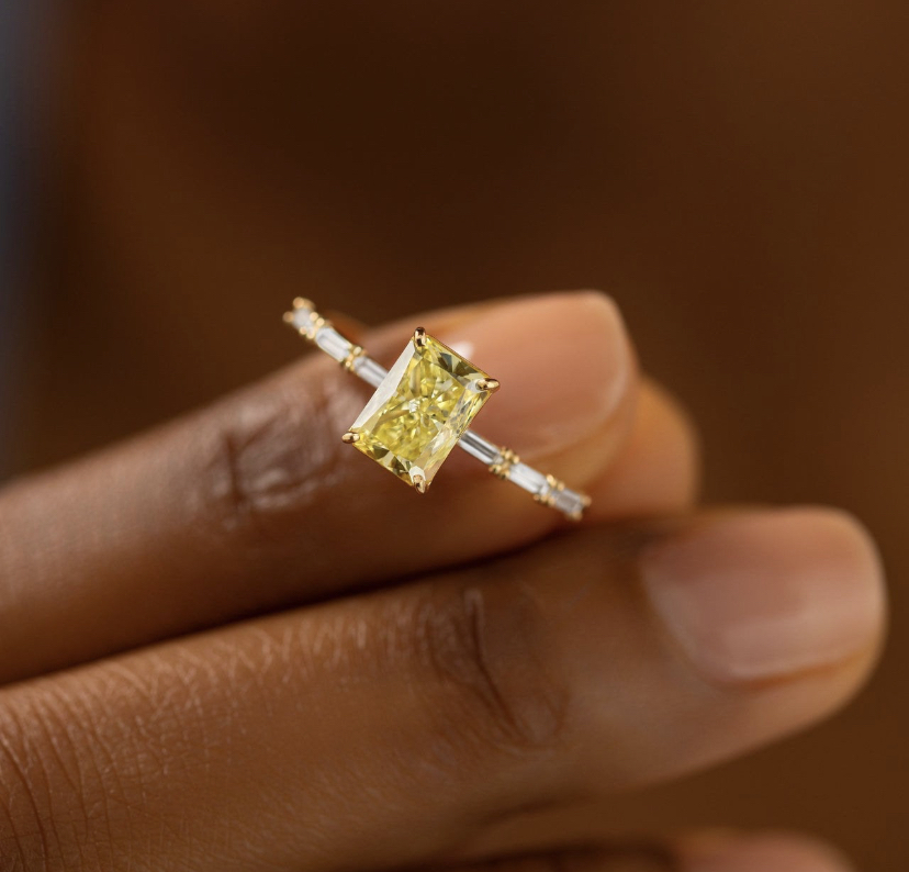 14K Solid Gold 1.5ct Emerald Cut Moissanite Engagement Ring view 3