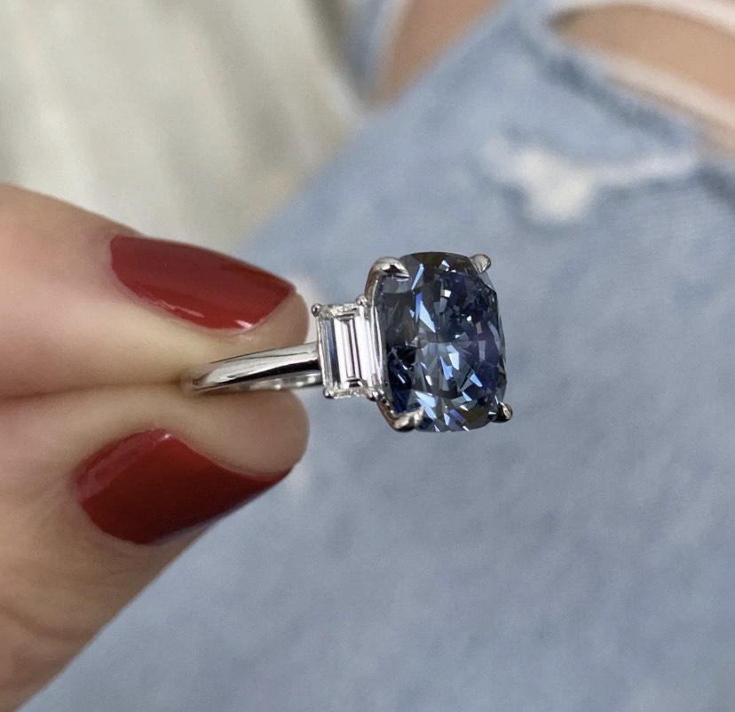 14K Solid Gold Blue Diamond Engagement Ring view 4